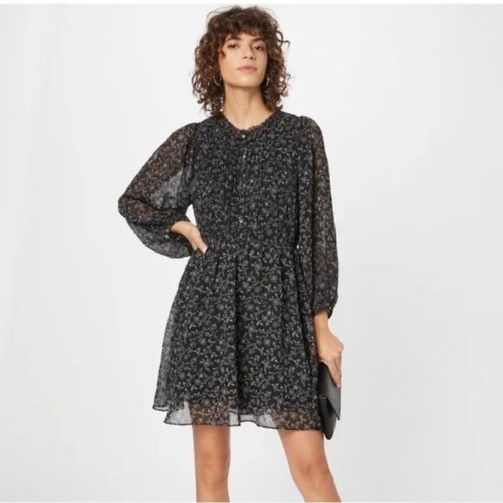 Madewell Ruffle-Neck Button-Front Mini Dress in Dotted Vines